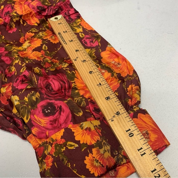 Zara Silk Blouse‎ Top Woman Medium  Purple Floral High Neck Colorful Tropical - Picture 12 of 13